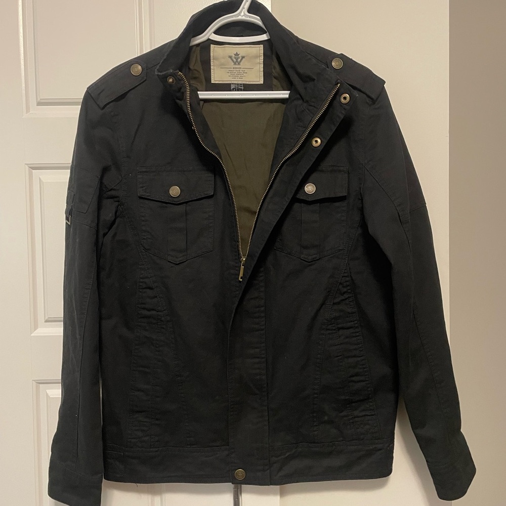 Black Military Field Jacket with Structured Shoulders